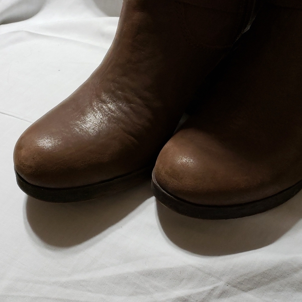 Lucky brand brown leather heeled boots strapped euc - Picture 5 of 12